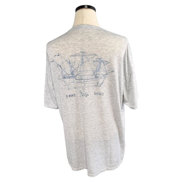 Vintage 90s North American Nina Crew T-Shirt Gray Nautical Ship Graphic Large - Picture 1 of 10